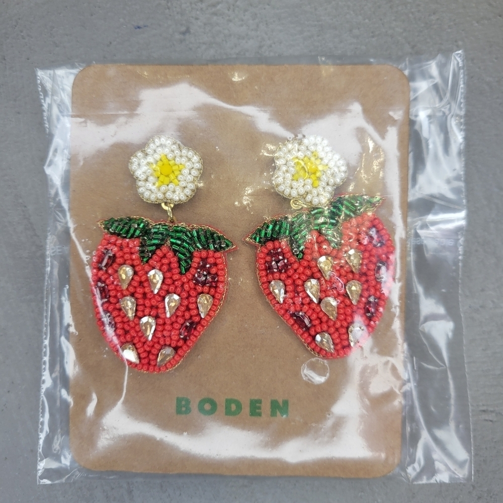 [NWT] BODEN Beady Motif Earrings STRAWBERRY [BNIB] - Picture 5 of 8
